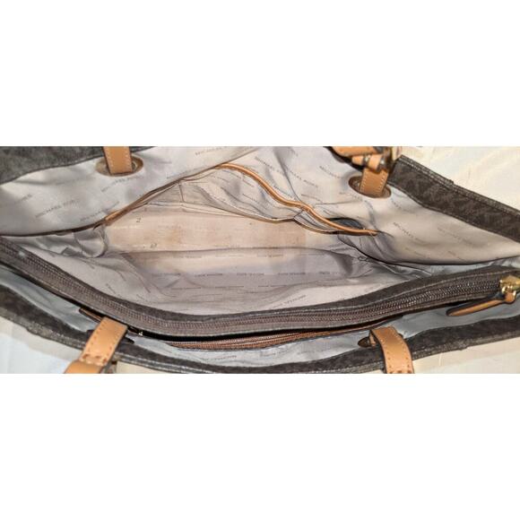 Michael Kors Signature Brown Coated Canvas Jet Set East West Tote Bag Purse - Picture 9 of 15
